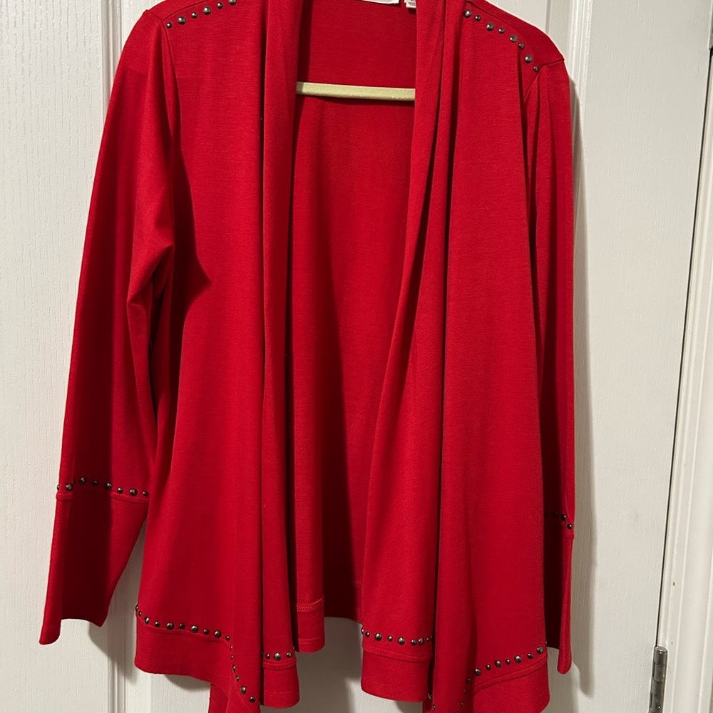 Cyrus Red Women's Cardigan with Stud Accents
